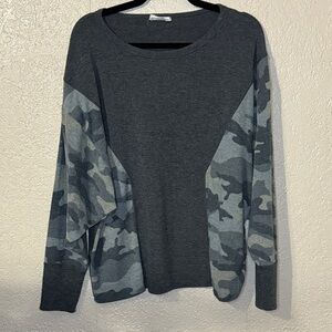 Charcoal Sweater with Camo Sleeves